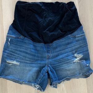 Maternity Denim Shorts with Black Stretch Waistband - Blue